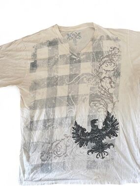 Men's graphic tee y2k  V-Neck Graphic Tee in Cream with Black Print